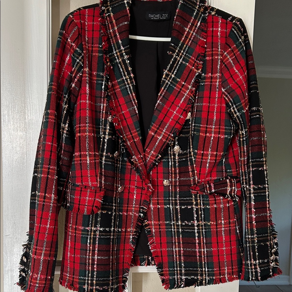 Rachel Zoe Red and Black Plaid Blazer